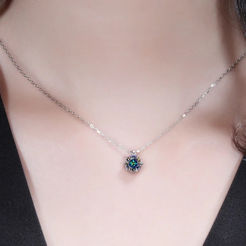 NeeTim 1CT 2CT Real Moissanite Pendant Necklace For Women Top Quality 925 Sterling Silver Wedding Party Bridal Luxury Jewelry