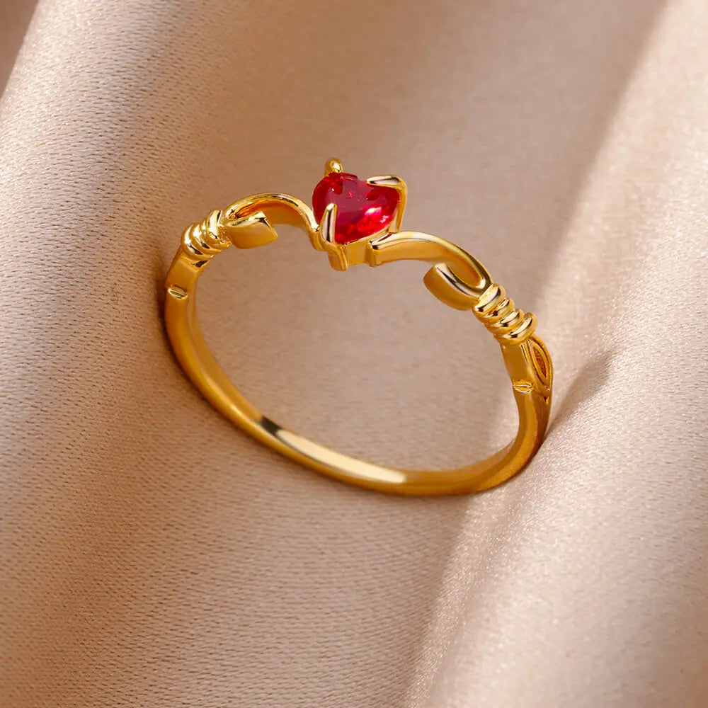 Stainless Steel Rings For Women Gold Color Fashion Heart Zircon Opening Ring Female Finger Wedding Party Jewelry Gift