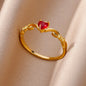 Stainless Steel Rings For Women Gold Color Fashion Heart Zircon Opening Ring Female Finger Wedding Party Jewelry Gift