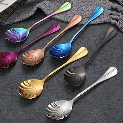 Shell Shape Stainless Steel Spoon with Long Handle | Dessert Spoon and Ice Cream Scoop