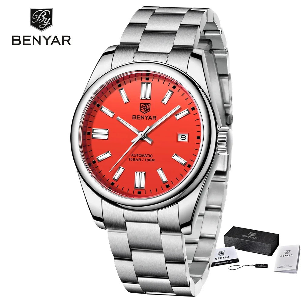 New BENYAR Luxury Automatic Watch 10ATM Waterproof Stainless Steel Men Mechanical Wristwatches Sports Diving Watch for Men