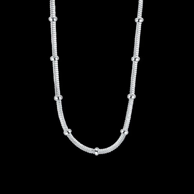 45-50cm 925 Sterling Silver Necklace Snake chain Beautiful Simple bead For Women wedding Fashion Jewelry Christmas Gifts