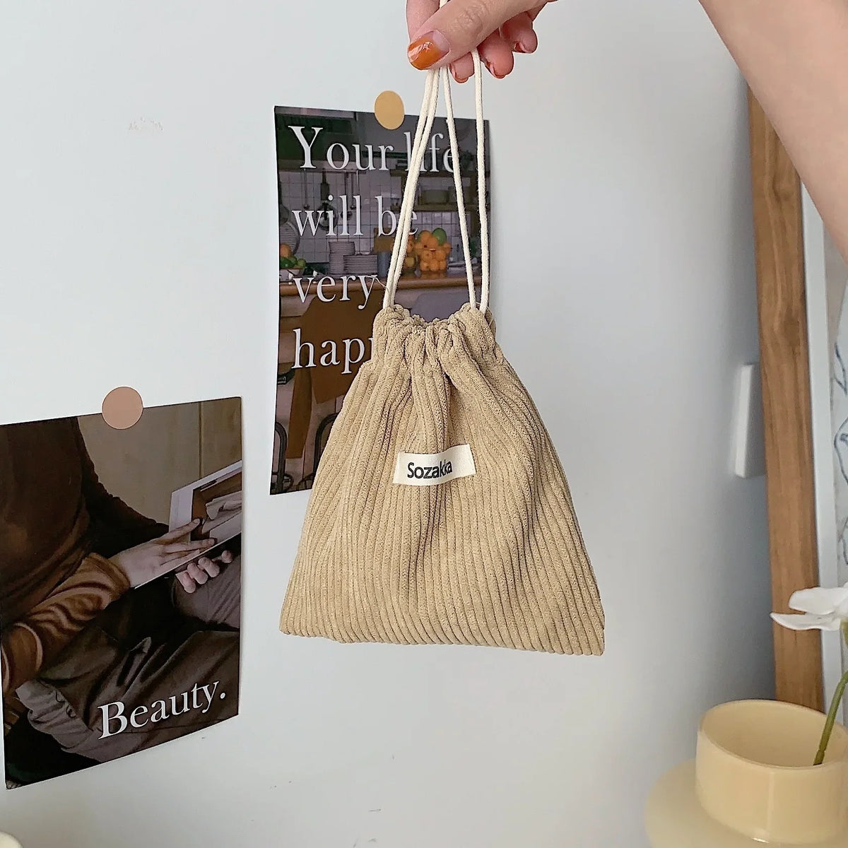 Corduroy Drawstring Pouch | Versatile Storage Bag for Jewelry, Cosmetics, and Small Essentials