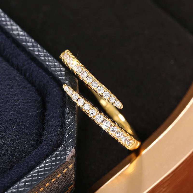 925 Sterling Silver Trendy Circle Finger Rings for Women Dazzling CZ Adjustable Ring Daily Wear Stackable Accessory Fine Jewelry
