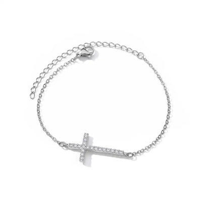 Crystal Cross Bracelets For Women Fashion Gold Plated Stainless Steel Cross Bracelet Vintage Religion Aesthetic Jewelry Gift