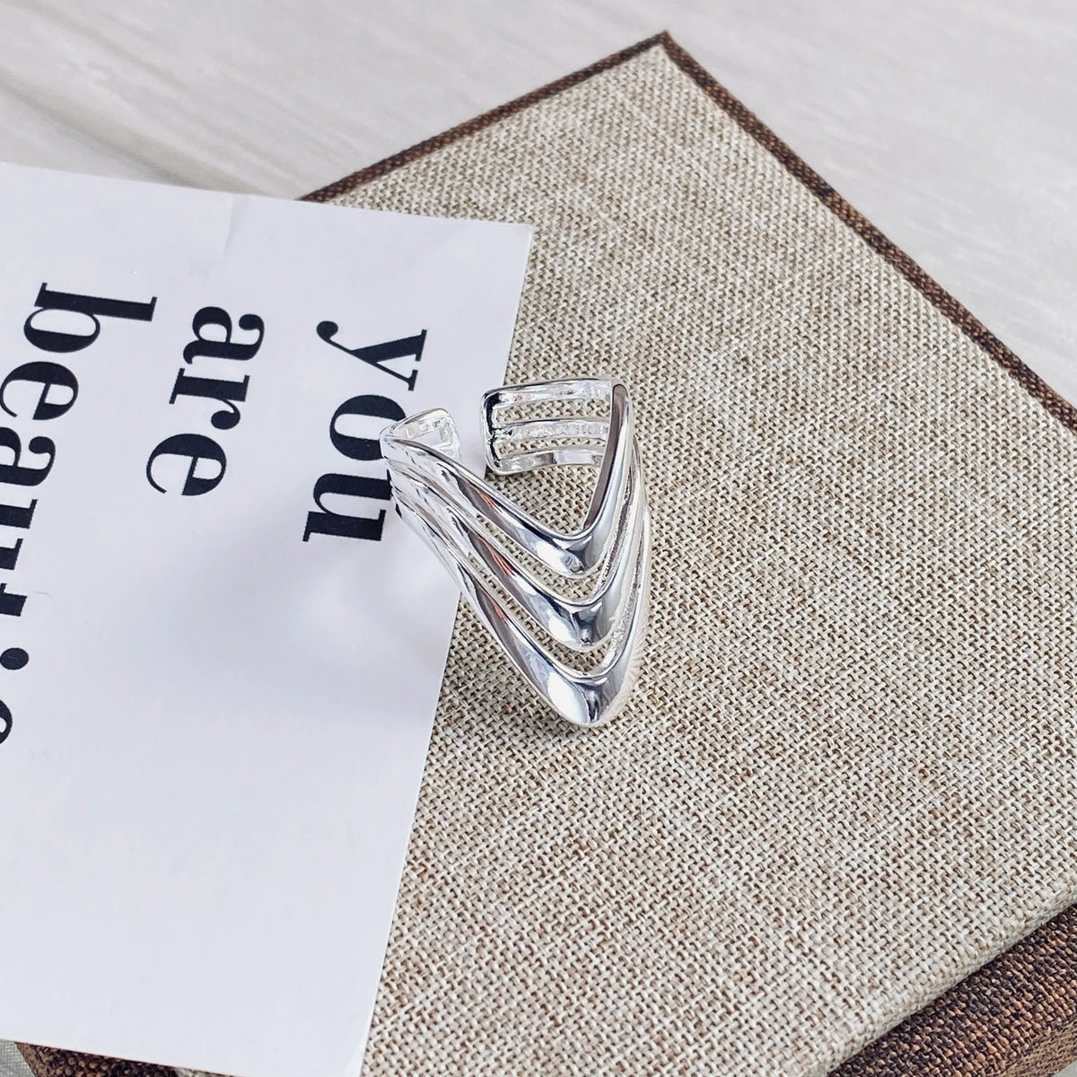PANJBJ 925 Sterling Silver Pearl Irregular Ring | Women Shell Overlapping Hollow Sweet Design Jewelry