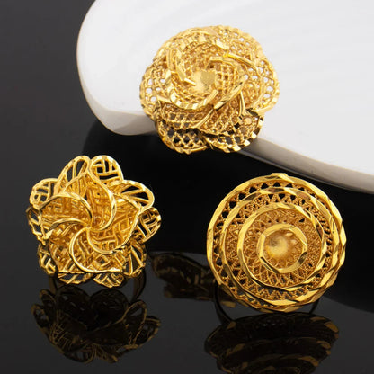 Ethiopia Arab Dubai Gold Plated Rings For Women Resizable 18K Gold Plated Jewelry For Wedding And Party Gifts