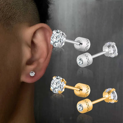 Stainless Steel Crystal Zircon Ear Studs | Hypoallergenic Tragus Cartilage Piercing Jewelry