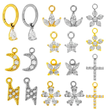 Waterdrops Pendant Conch Ring ASTM F136 G23 Titanium Piercings Moon Flowers Hinge Segment Clicker Teardrop Helix  Earrings