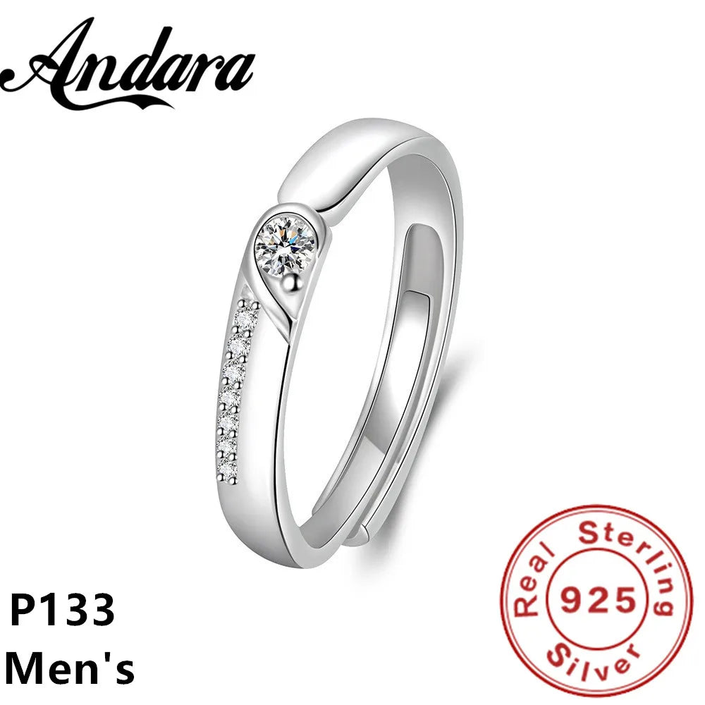 Real 925 Sterling Silver Open Ring with AAA Zirconia | Adjustable Wedding Band