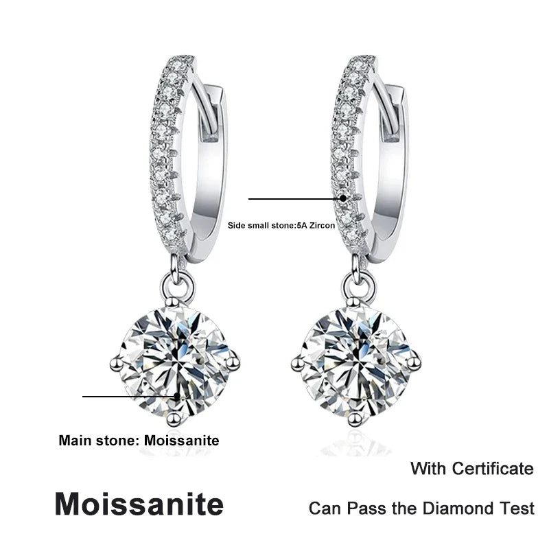 NeeTim 0.5ct 1ct S925 Sterling Silver Moissanite Drop Earrings Trendy Luxury Designer Earing for Women Gift With Certificate