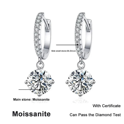 NeeTim 0.5ct 1ct S925 Sterling Silver Moissanite Drop Earrings Trendy Luxury Designer Earing for Women Gift With Certificate