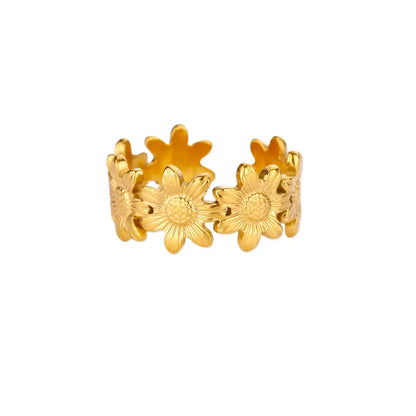 Stainless Steel Exaggerated Big Flower Rings For Women Gold Color Sunflower Finger Ring Female Fashion Aesthetic Jewelry Gift