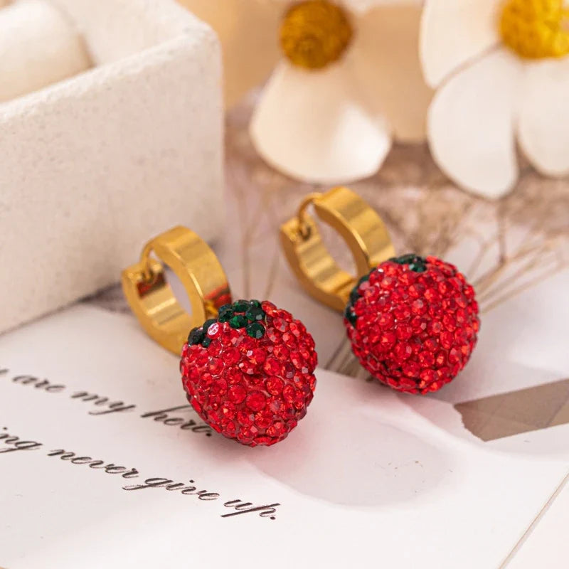 1pair Adjustable Zircon Ear Buckles Stainless Steel Strawberry Style Fashionable Wedding Ceremony Birthday Daily Jewelry