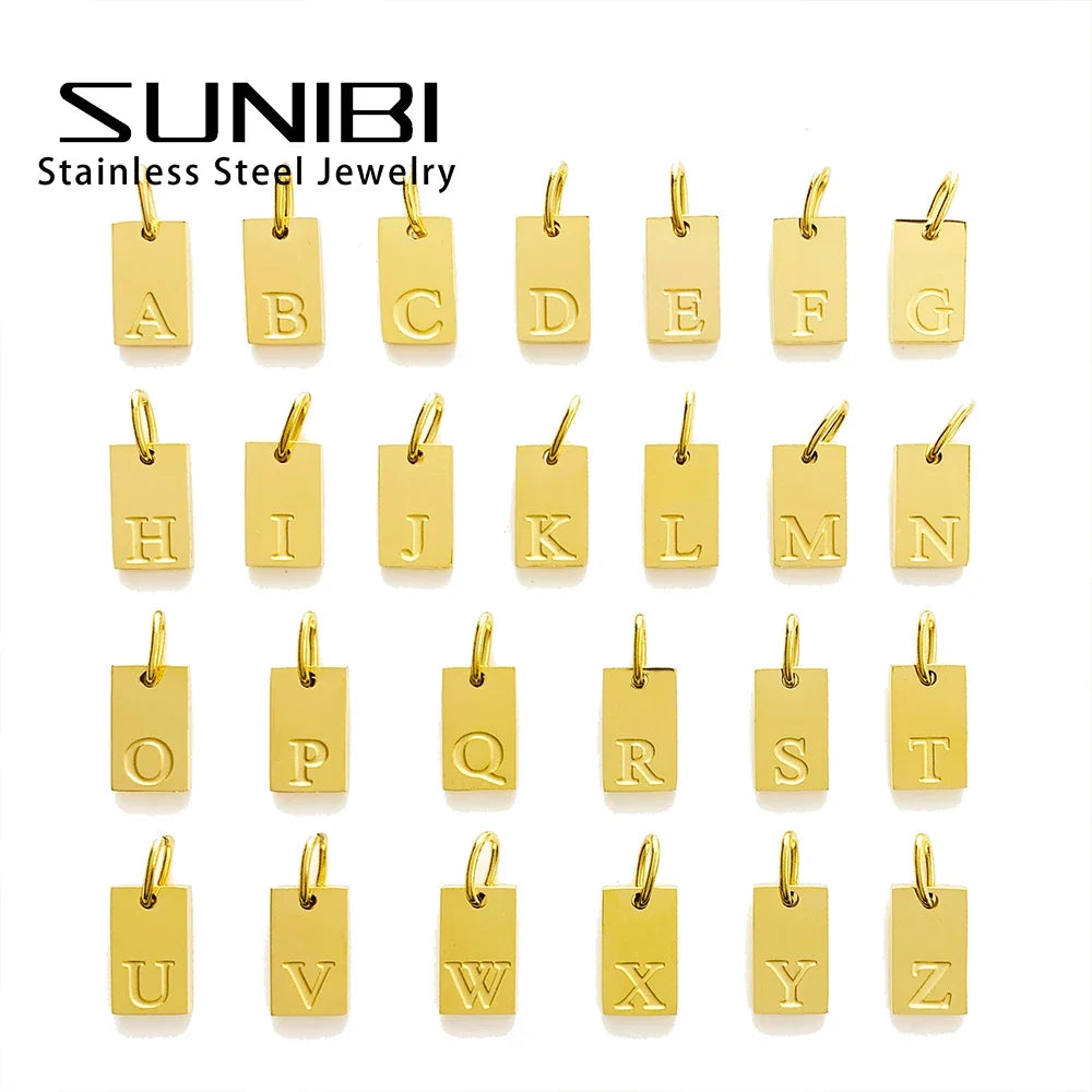 SUNIBI Alphabet Charm Pendant for Necklaces Stainless Steel Jewelry DIY Engraved Lettering Accessories Women's Fashion Jewelry