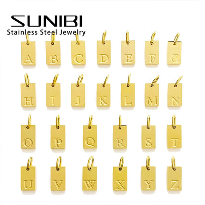 SUNIBI Alphabet Charm Pendant for Necklaces Stainless Steel Jewelry DIY Engraved Lettering Accessories Women's Fashion Jewelry