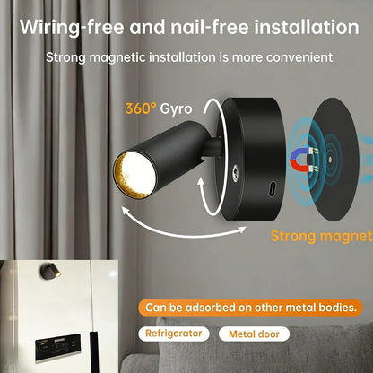 RGB Night Light with Magnetic Base | USB Rechargeable Dimmable LED Wall Lamp