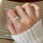 PANJBJ 925 Sterling Silver Pearl Irregular Ring | Women Shell Overlapping Hollow Sweet Design Jewelry