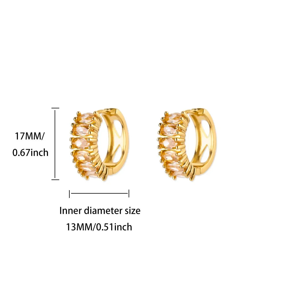 Zircon Hoop Earrings For Women Stainless Steel Gold Color Piercing Earring 2025 New Trend Fashion Wedding Couple Jewelry Gift