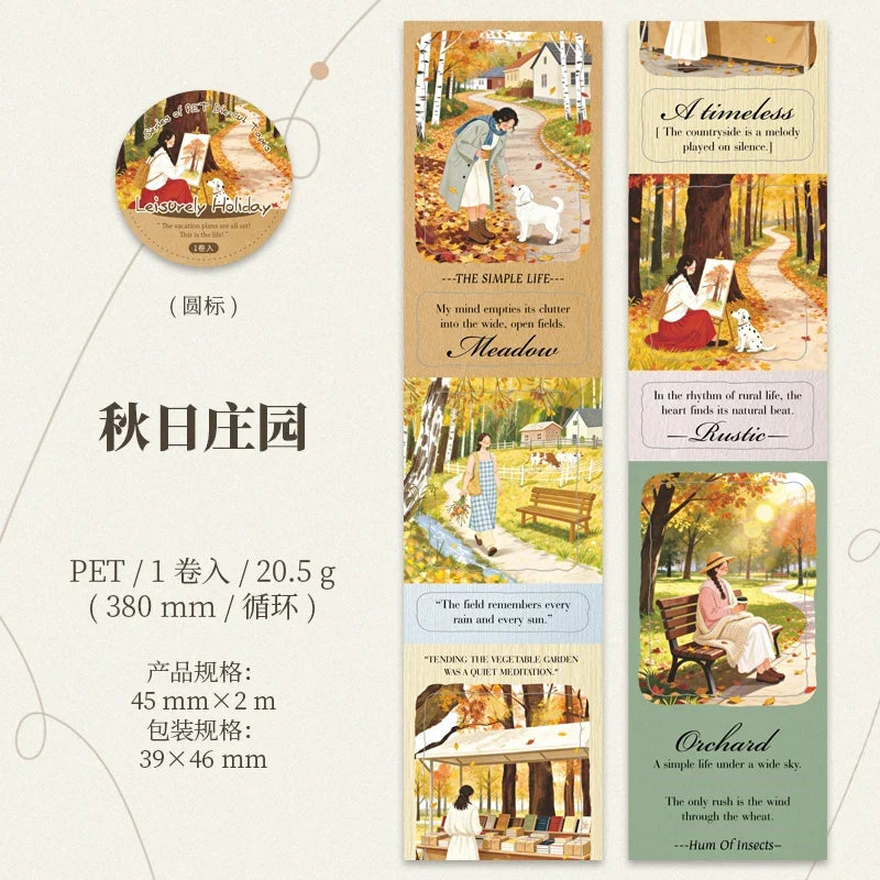 Leisure Holiday Vacation PET Die-Cut Tape Sticker Roll | 4.5x200cm for Journal Scrapbook