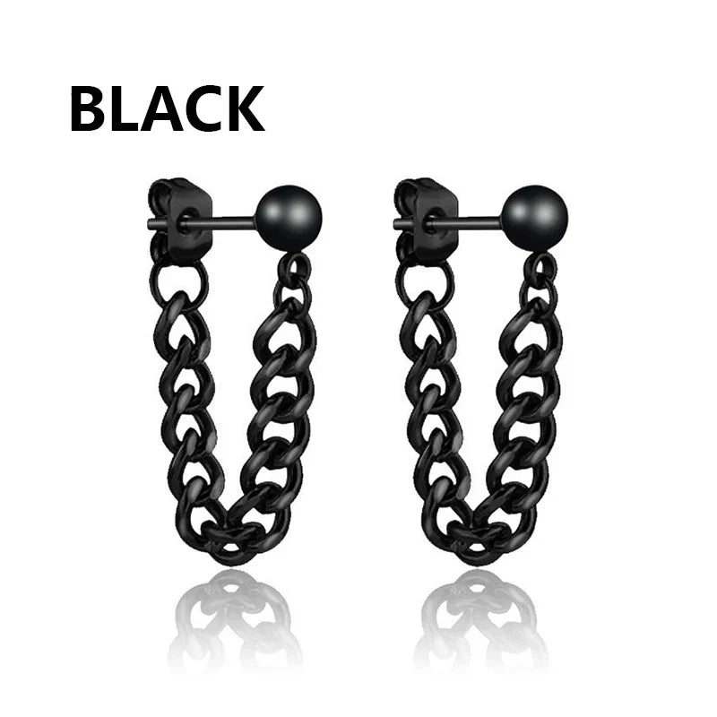 Vintage Punk Stainless Steel Stud Earrings for Men Women | 1 Pair Black Earrings Set