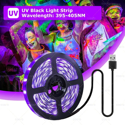 UV LED Light Strip 395-405nm | Flexible Black Light for Glow Party