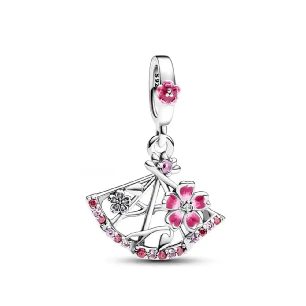 Hot selling 925 silver pink series flower dog paw heart-shaped pendant, Fit original bracelet DIY accessories, exquisite jewelry