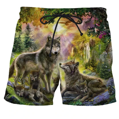 Wolf animal fashion men beach sexy bodybuilding shorts quick dry pants harajuku fitness board surf casual gym men homme