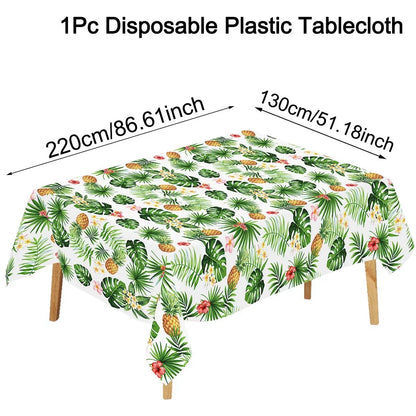 Tropical Hawaiian Party Tablecloth and Candy Bags Set | Flamingo Summer Decor
