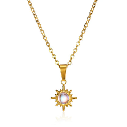 Stainless Steel Sun Sunflower Pendant Necklace For Women Gold Color Round Charm Clavicle Chain Necklaces Fashion Jewelry Gift