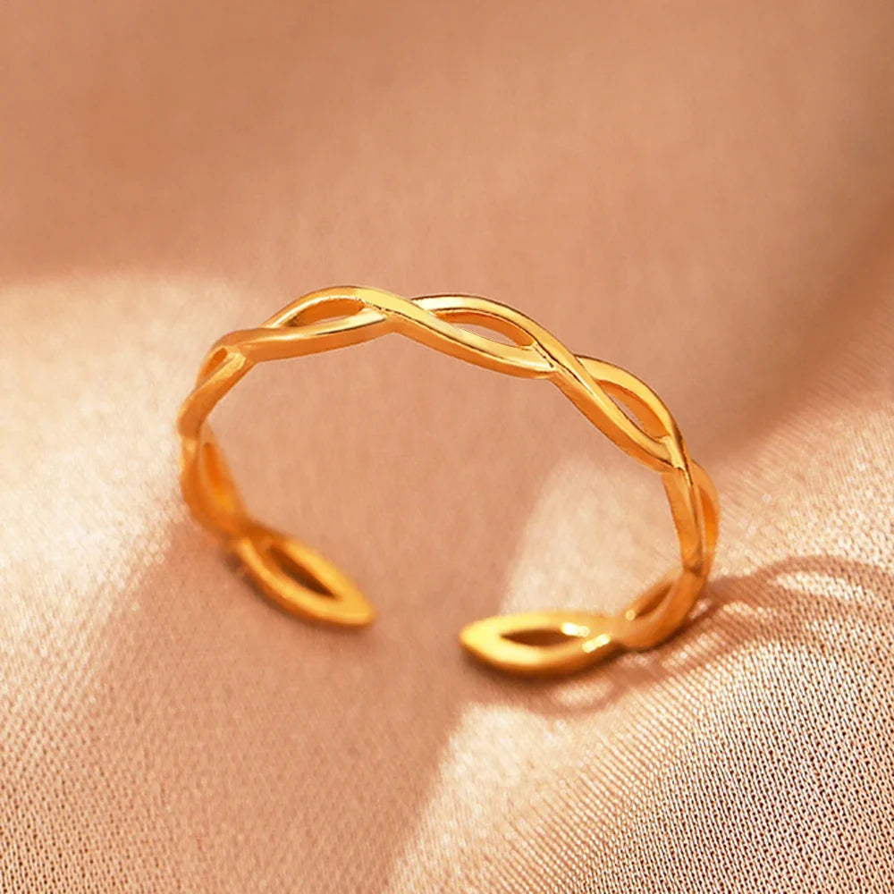 Stainless Steel Rings Simpler Geometric Fashion Vintage Fine Adjustable Open Rings For Women Jewelry Weddings Gifts New Trendy