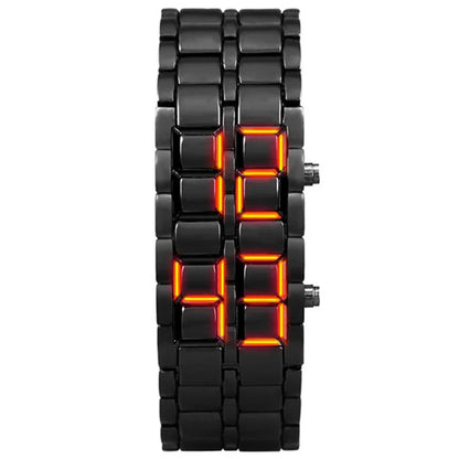 Men's Digital Lava LED Watch | Full Metal Sport Watch with Red Blue Display