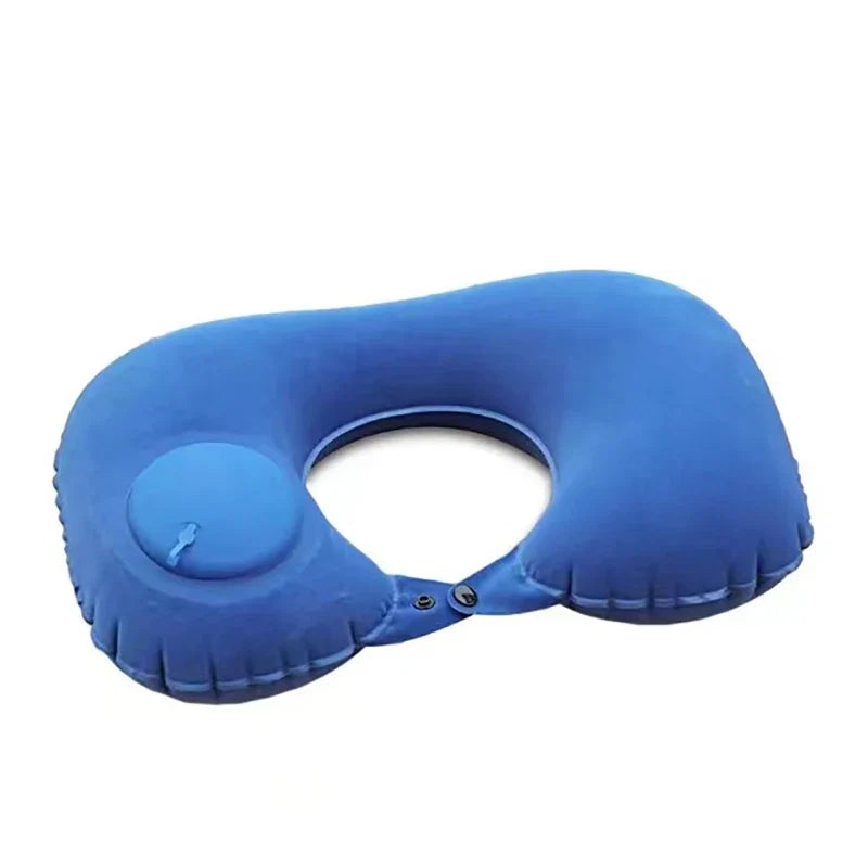 Portable Inflatable U-Shaped Neck Pillow for Travel | Press-Inflatable Neck Support with Built-In Storage