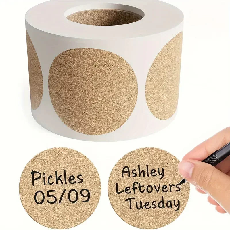 Kraft Round Self-Adhesive Label Stickers | 500pcs Per Roll for Organization