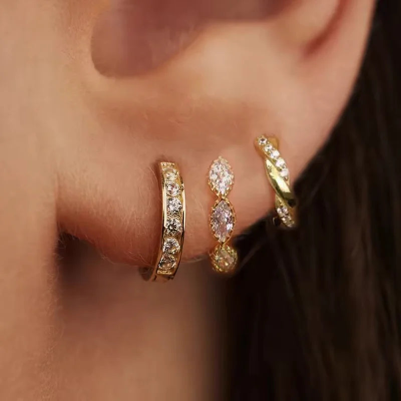 Gold Hoop and Stud Earrings Set | 3-Piece Stainless Steel Jewelry Collection