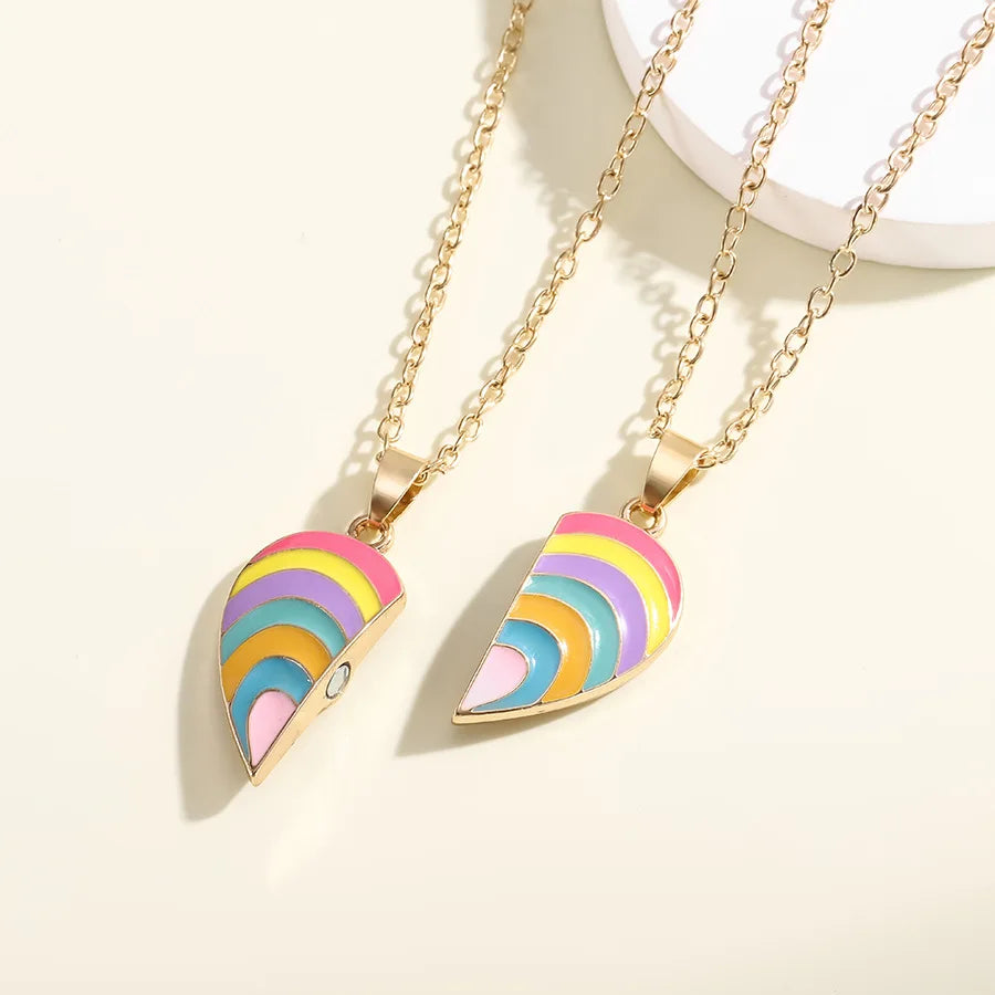 1set Rainbow Heart Necklace Pendant Creative Magnetic Splicing Necklace Pendant Couple Good Friend Friendship Necklace