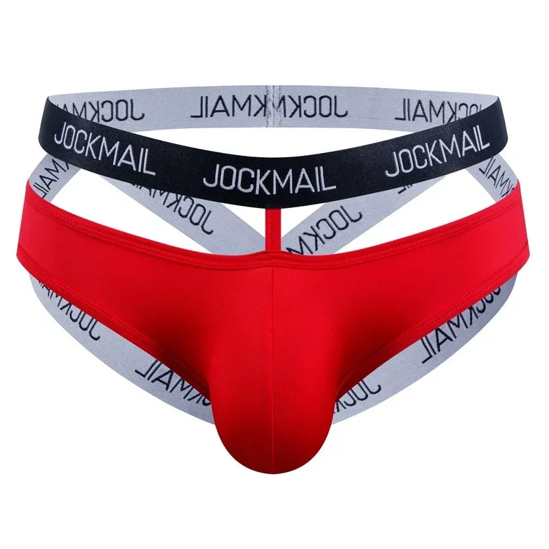 Jockmail Ice Silk Jockstrap Men Underwear Sexy Harness Thong G String Leg Ring Bondage Lingerie Hombre Strap Panties T-back