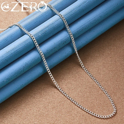 ALIZERO 40-70cm 925 Sterling Silver 2mm Side Chain Necklace For Women Men Wedding Party Fashion Charm Jewelry Gift