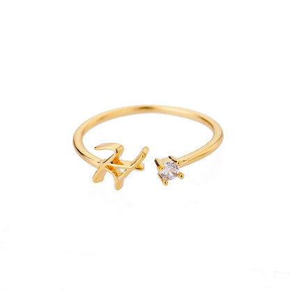 Zircon Tiny Initial Letter Rings For Women Stainless Steel A-Z Letters Adjustable Ring Female Christmas Aesthetic Jewelry Gift