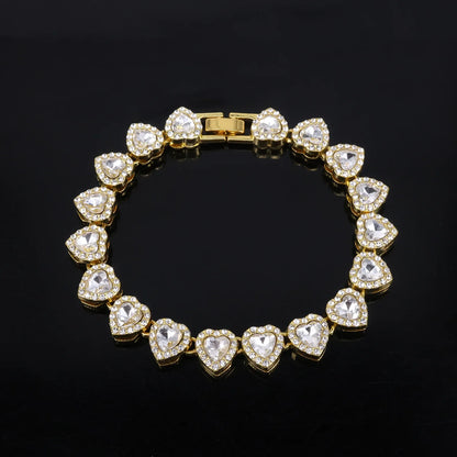 Yupsk 45CM/20CM Shiny Heart Rhinestone Hip Hop Rock Tennis Chain Bracelet Necklace for Women Men Trendy Jewelry Set Gift