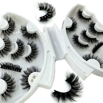5-8 Pairs Natural Russian Striped Mink Lashes | 3D Volume Wavy False Eyelash Extensions