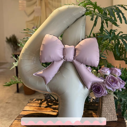 2 Pcs 32 Inch Cream Digital Balloon Set with Pink Bow | Aluminum Foil Party Decor