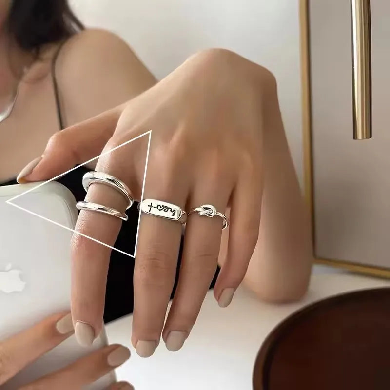 VENTFILLE 925 Sterling Silver Geometric Multilayer Round Bead Ring | Fashion Punk Temperament Jewelry