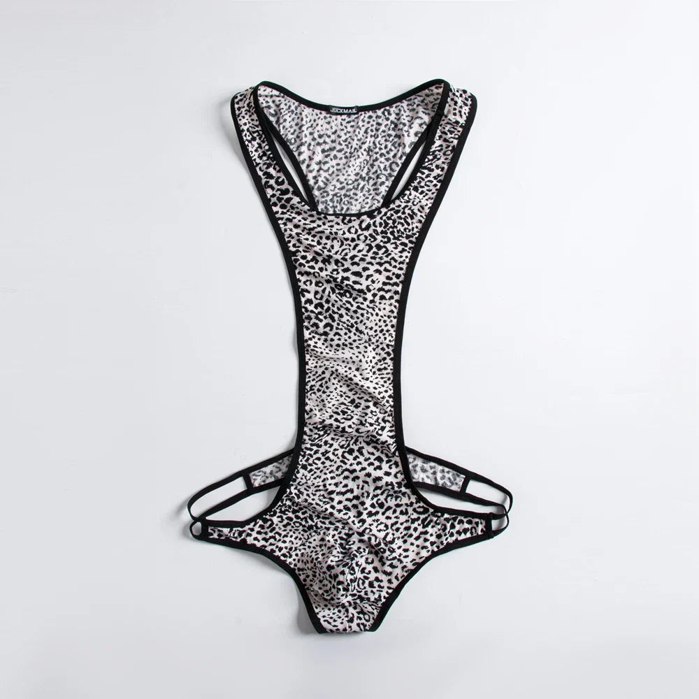 Leopard Men's Bodysuits Building Shapers Tights Men Singlet Underwear Bikini Sexy Men T-Back Jumpsuit Stretch Thongs Jockstrap