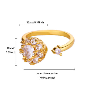 Luxury Zircon Rotable Flower Heart Rings For Women Stainless Steel Gold Color Open Ring 2025 New Fashion Wedding Couple Jewelry