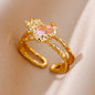 Stainless Steel Rings For Women Gold Color Fashion Heart Zircon Opening Ring Female Finger Wedding Party Jewelry Gift