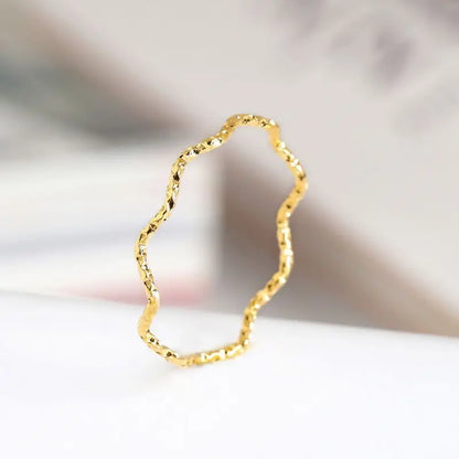 1mm Thin Stainless Steel Wave Design Ring Wedding Band for Women Girl Size 5-10