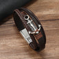 Leather Bracelet For Men Alloy Anchor Leather Bracelet Simple Style, Multi-layer Hand-made Leather Men's Magnet Buckle