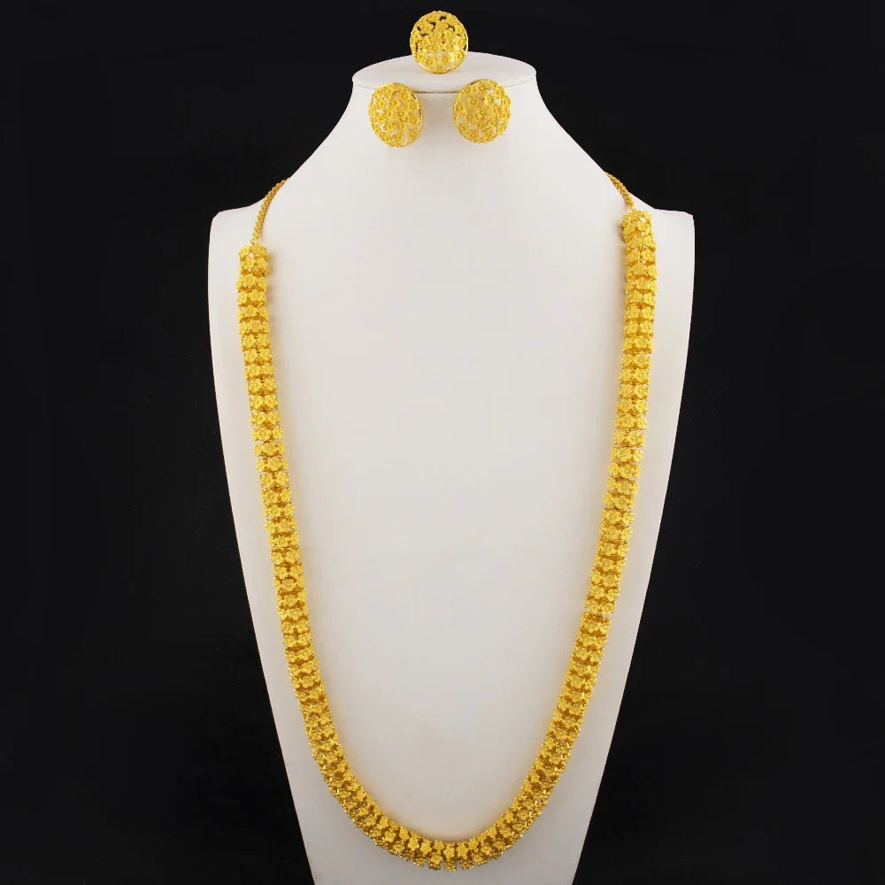 gold plated earrings ring necklaces for women luxury gold cuban necklace set High Quality designer men woman Jewelry sets gift
