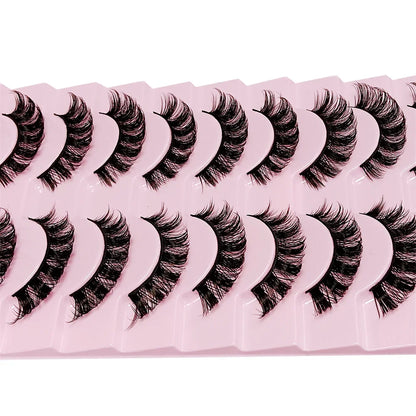 10 Pairs DD Curl Russian Strip Lashes | Fluffy Volume False Eyelashes for Dramatic Look
